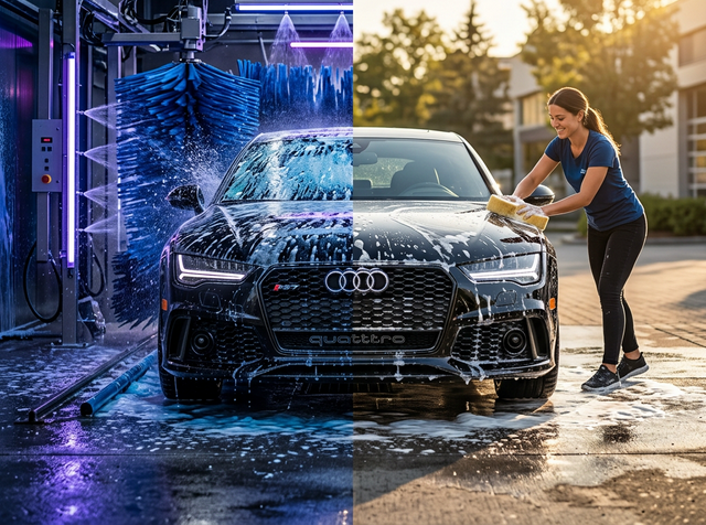 洗車機と手洗い洗車を比較するイメージ